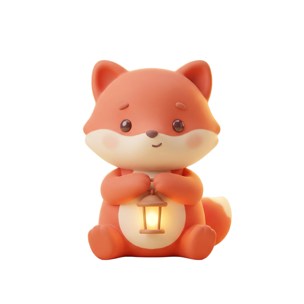 Foxley, the Ranklore fox, holding a glowing lantern