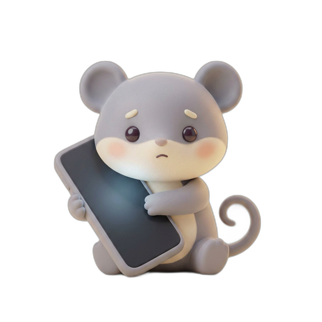 Pip, the Ranklore mouse, holding a phone