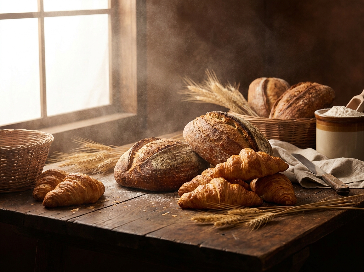 Artisan sourdough and croissants